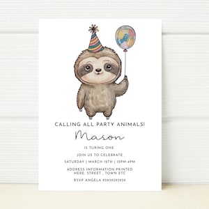 Editable Sloth Birthday Party Invite Phone Digital invitation Mobile Invite Text Message Printable download Rainbow Party Editable Template