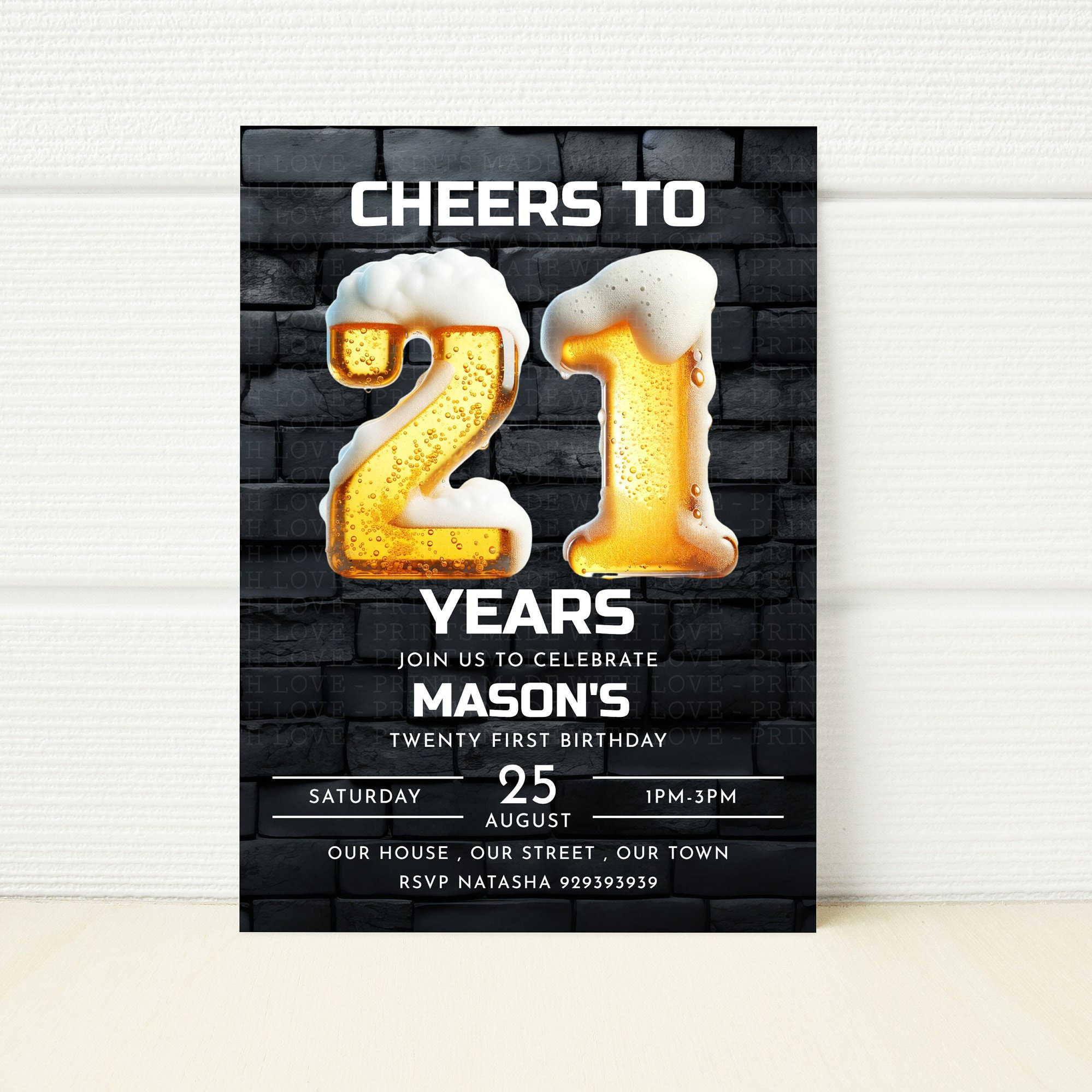 Mens 21st Birthday Party Editable Invitation Printable Invite Cheers Beers  E Invitation Text Message Invite Picture Twenty first