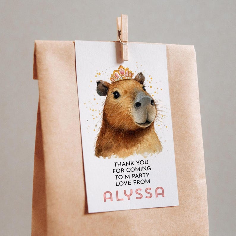 Editable Capybara Birthday Party Favor Tags (digital DIY) - Etsy