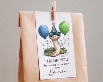 Snake Birthday Party Favor Tag, Reptile Thank You Label (Printable Editable Digital)