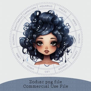 Wassermann Clipart Design File Black Girl Birthday Sublimation design Card Making Bild Januar Februar Sticker Becher Badge Sternzeichen PNG