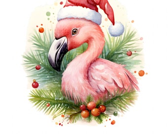 Weihnachten Flamingo pink in Santa Hat Clipart niedliche festliche Sublimation Card Making Bow Making Scrapbooking png pink flamingo Clipart
