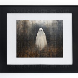 Pintura fantasma da meia-noite na floresta, decoração de Halloween para casa, download instantâneo, impressão abstrata a óleo, impressão vintage, arte de parede para casa de Halloween