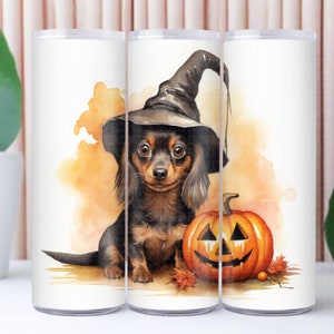 Halloween Dackel 20 Unzen Skinny Tumbler Wrap Straight Wurst Hund Wiener Hund mit Kürbissen Jack-o'-Laternen Herbst Herbst Design Download