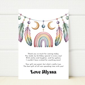 Boho Pastel Rainbow Birthday Party Thank you for coming Note Card Printable Digital E invitation Editable Template Rainbow Dreamcatcher
