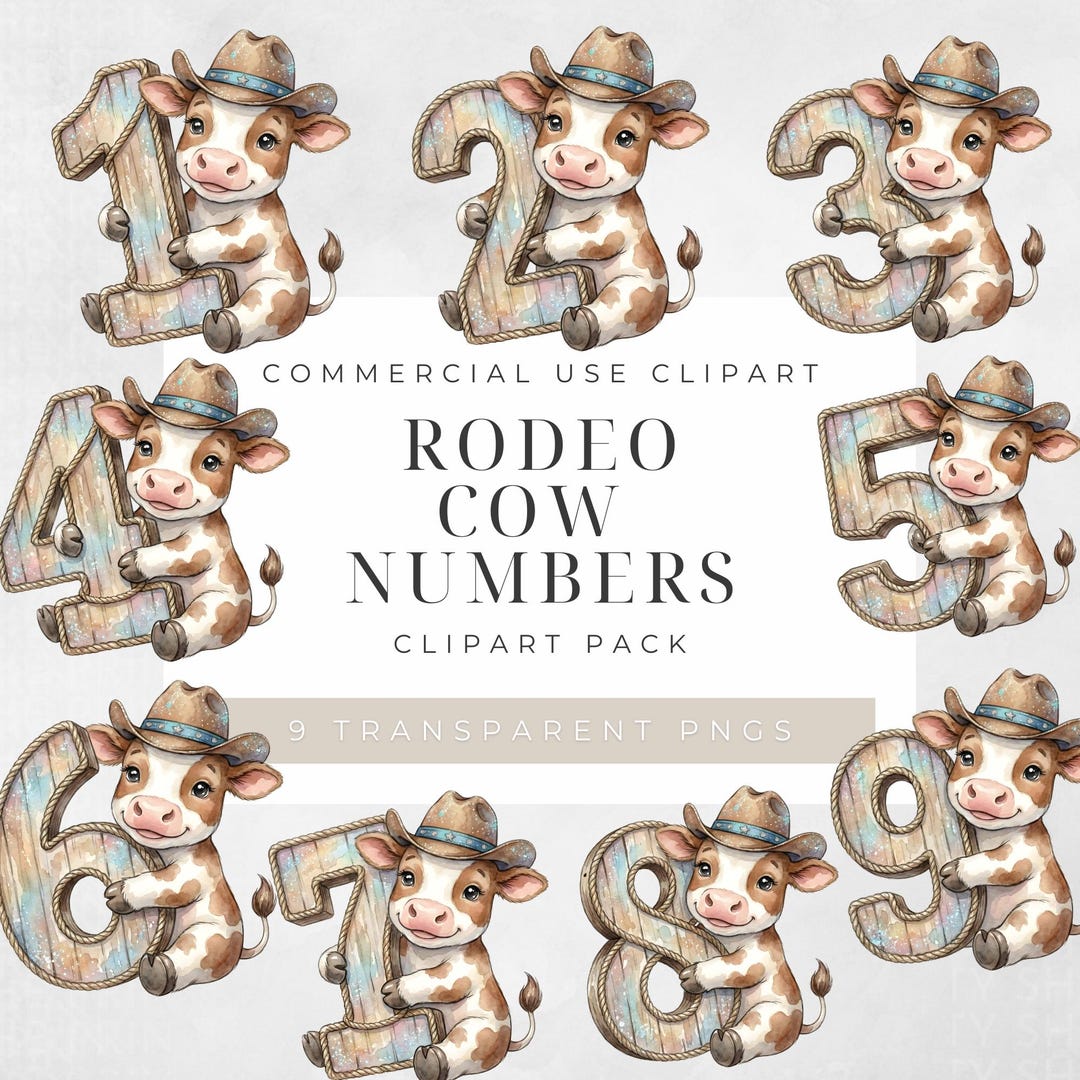 Rodeo Cows Birthday Numbers 1-9 Transparent PNG Clipart Files - Etsy