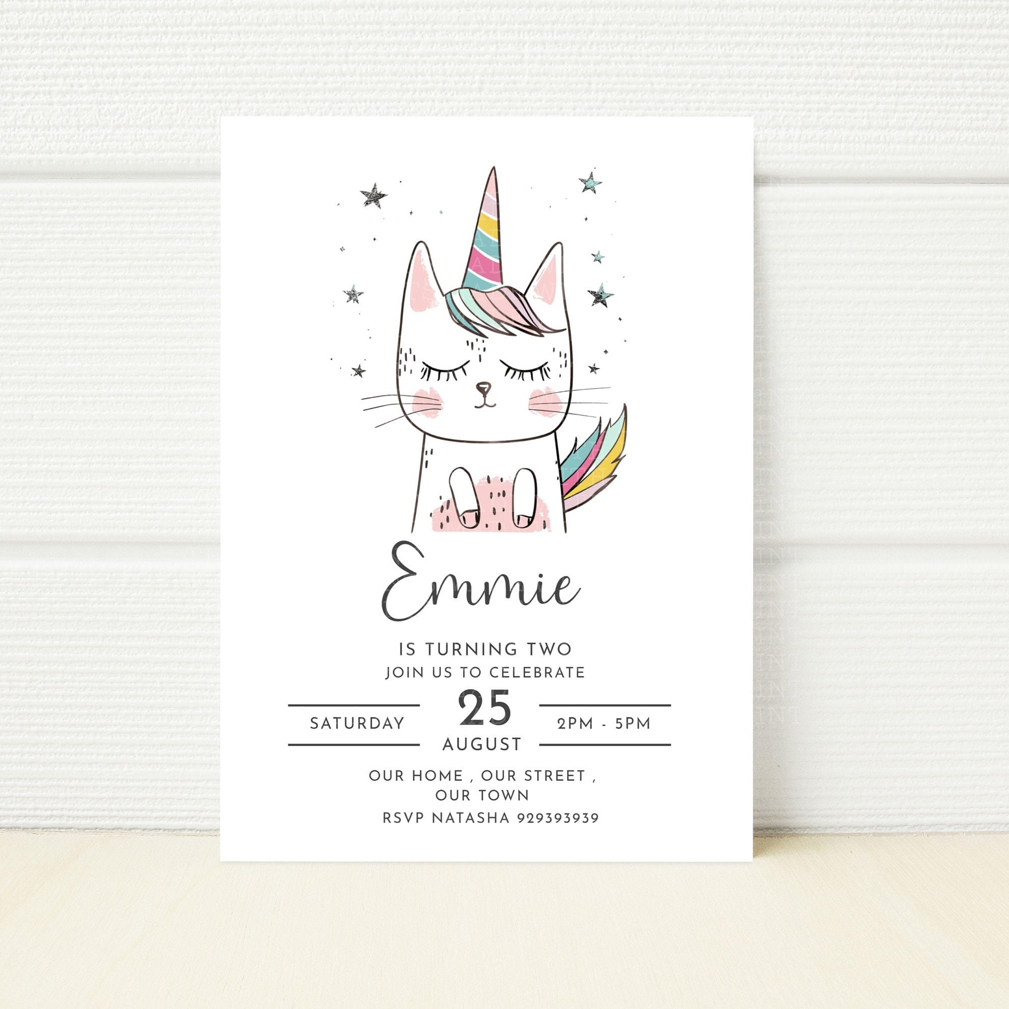 Editable Cat Unicorn Birthday Party Invitation Magical Girls Invite ...