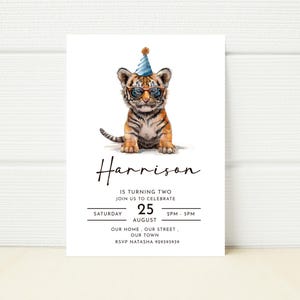 Baby Tiger Safari Birthday Party Invitation Template Digital Electronic Invite Printable Editable Jungle Wild Editable 2nd 3rd 4th 5th 6th