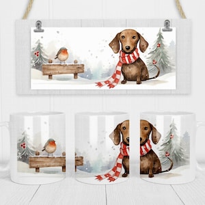 Worsthond, teckel, worstje, kerstmok wrap, feestelijk, sublimatie, commercieel gebruik, jpg-bestand, kerstknutsels