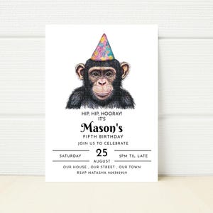 Monkey Birthday party Invite Safari Zoo party Editable Template Phone Digital E Mobile Invitation Text Message Printable download