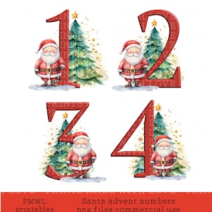 Weihnachten Advent Zahl 1-25 Santa Weihnachtsmann Sublimation Design Aufkleber Design kommerzielle Nutzung Festliche Zahlen Clipart