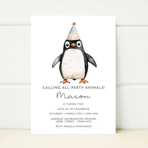 Penguin Birthday party invite Swim party Picnic Garden Party Magical Birthday Invitation Editable Template Printable Digital E Invite