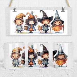 Halloween mok wrap heksen en tovenaars jongens mok kinderen schattige herfst mok Halloween ambachten sublimatie afbeelding Instant Download commercieel gebruik