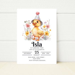 Floral Duckling Birthday Invitation, Farm Party (Digital)