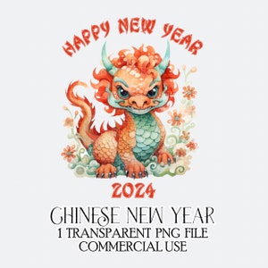 Chinese New Year Clipart Year of the Dragon 2024 Sublimation Design Card Sticker Bow With and Without Text
