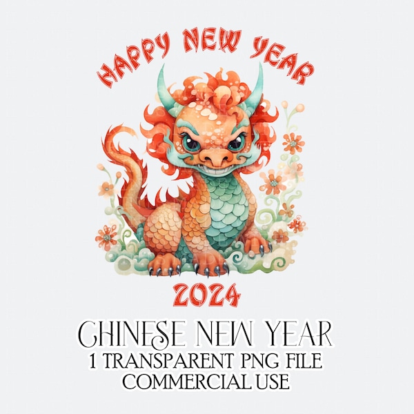 Chinese New Year Clipart Year of the Dragon 2024 Sublimation Design Card Sticker Bow With and Without Text