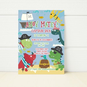 Dinosaur  Pirate Birthday Party Invite  Invitation Editable Ahoy Matey | Pirate Ship |  Digital Editable Template Printable Download DIY