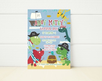 Dinosaur Pirate Birthday Invitation | Editable Template (Digital Download)