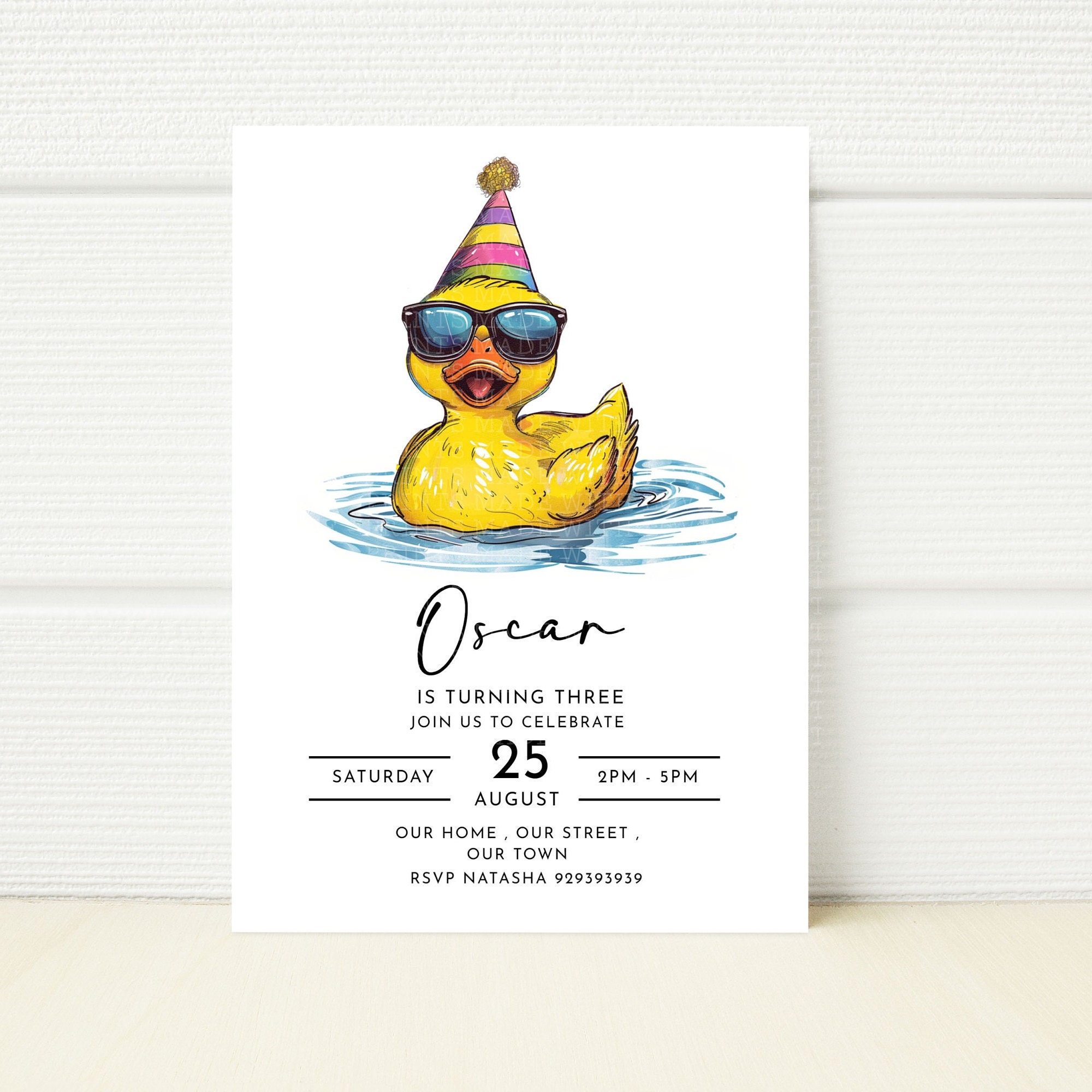 Duck Birthday Party Invitation Digital Editable Template Printable 1st 2nd 3rd 4th 5th 6th Boy Girl Invite Cute Kawaii Minimalist Download
