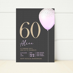 Editable 60th Birthday Invitation Party Minimalist light purple Gold Printable Template Digital Invite Sixty Sixtieth birthday