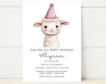 Sheep Birthday Party Invitation, Lamb Picnic Invite (Digital, Editable)
