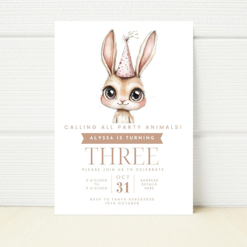 Bunny Rabbit Birthday Invitation, Editable Canva Template (digital ...