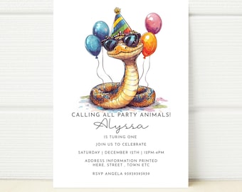 Snake Party Invitation Editable Invitation Digital  E invitation Pet shop reptile Mobile Invite Birthday Boy Girl