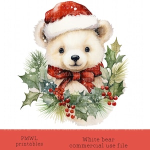 Kerst ijsbeer baby witte beer Clipart feestelijke afbeelding sublimatie kaart maken Badge kleine commerciële gebruik digitale Instant Download