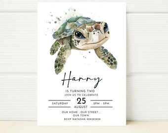 Turtle Birthday Party Invitation Template, Editable E-Invite (Digital Download)