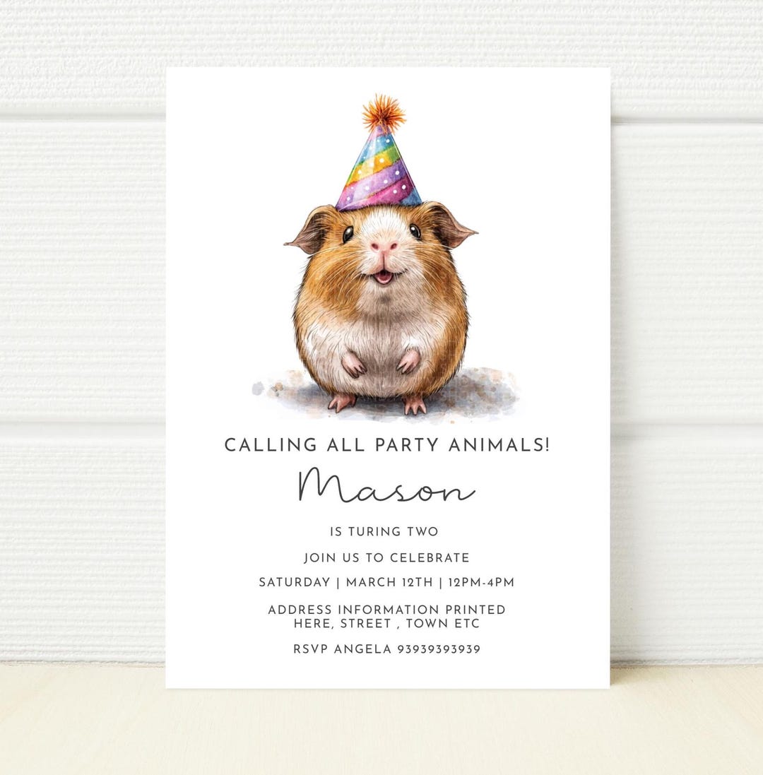 Guinea Pig Birthday Party Invitation Digital Invite Editable Template ...