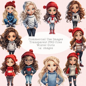 Winter Mädchen Weihnachten Festliche Clipart 14 Bilder Sublimation Kartenherstellung Abzeichen Einladung Design Kleine kommerzielle Nutzung Transparente PNG Dateien