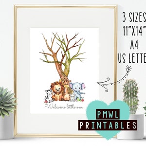 Fingerprint Tree , Safari Baby Shower , Jungle Animals , Baby Shower Ideas , Instant Download , PDF , JPG , Guestbook , Thumbprint tree
