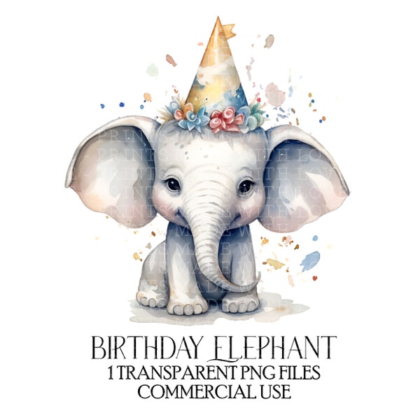 Elephant Birthday PNG File Giraffe in Party Hat Card Design Sublimation Design Badge Making Bow Making Cute Kawaii Baby Crafting Birthday