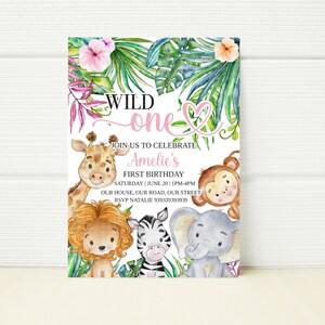 Invitación para la primera fiesta de cumpleaños / Plantilla de invitación editable / Imprime la tuya / Fiesta de safari / Fiesta salvaje / Fiesta en la jungla / Cumpleaños de niña y niño