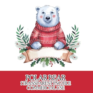 Polar Bear PNG Image Sublimation Design Christmas Crafting Christmas Craft Ornament Mug T-shirt Top Design Small Commercial