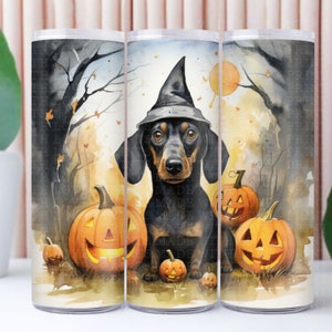 Wurst Hund 20 Unzen Skinny Tumbler Wrap Gerade Dackel Wiener Hund mit Kürbissen Jack-o'-Laternen Herbst Herbst Design Download