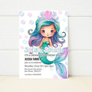 Mermaid Birthday Party Invite | Mermaid Party Invitation | Under the Sea Party |  Digital Editable Template Printable Download DIY Party