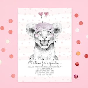 Spa day party invitation | Editable Party Invite | Pamper party | Digital Template | PDF | Print your own party | tiger safari | NI6
