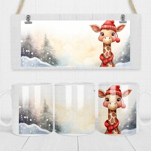 Feestelijke giraffe in de sneeuw mok wrap ontwerp kerst mok sublimatie ontwerp instant download jpg klein commercieel bedrijf feestelijk winter