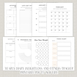 Afdrukbare planner dagboek Gewichtsverlies Tracker Fitness Tracker Afdrukbare pdf 8,5 x 11 inch Letter-formaat Instant Download 2024 Minimalistisch Eenvoudig