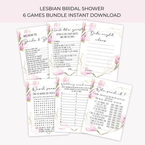 Lesbian bridal Shower , 6 Games Bundle , Lesbian Bachelorette Party , The Brides , Mrs and Mrs , Hen Do , Magnolia Gold Heart Digital Files