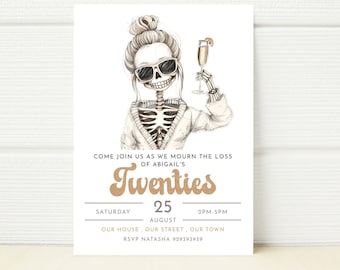 Editable 30th Birthday Invitation Digital Invite Alternative Skeleton R.I.P Twenties  Champagne Thirtieth  Digital  Personalised
