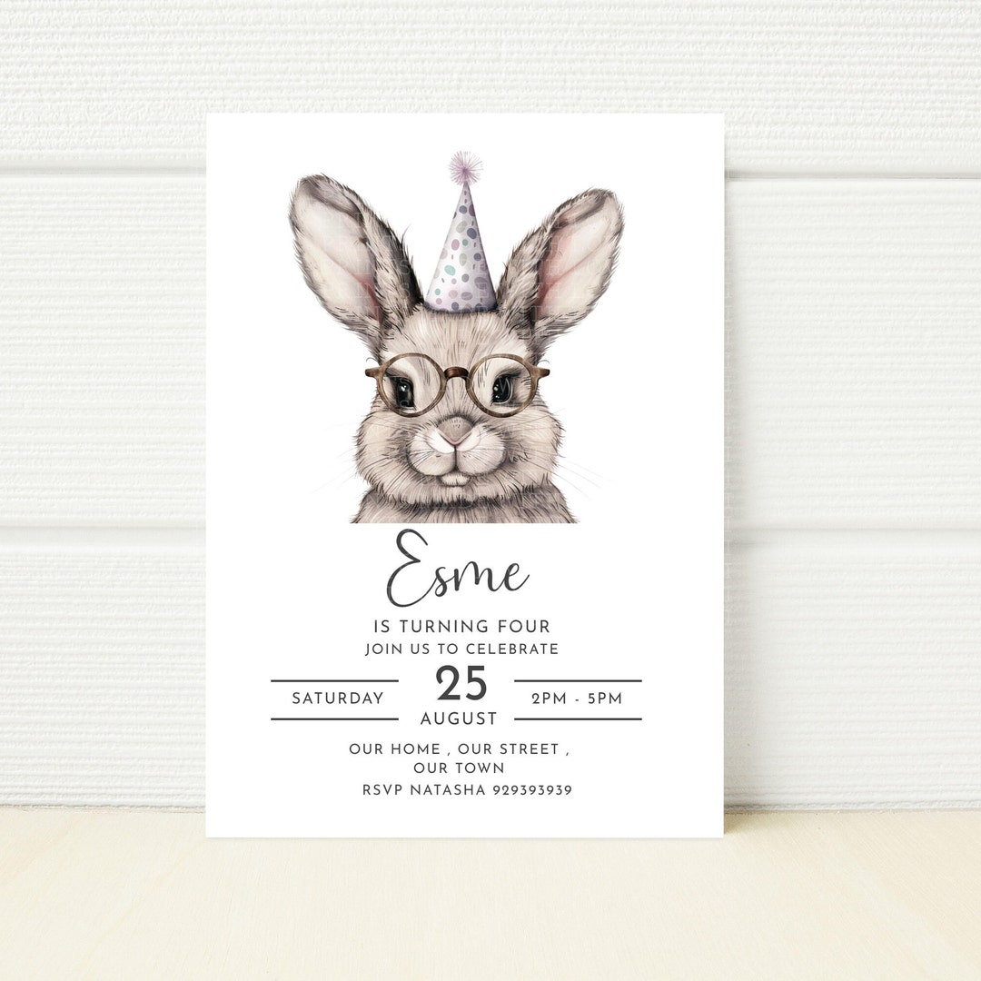Editable Rabbit Invitation Invite Printable Digital Electronic Mobile ...