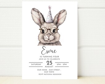 Rabbit Birthday Invitation, Editable Template (Digital Download)