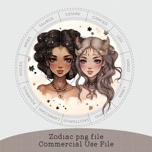 Zwillinge Clipart Design Datei Sternzeichen Mädchen Geburtstag Sublimation Design Karte machen Bild Aufkleber Becher Abzeichen Mai Juni Geburtstag Sternzeichen png