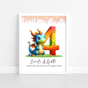 Editable Dragon 4th Birthday Party Table signs 10" x 8" Digital Farm Printable Template Favor Cards and Gifts Welcome make upto 20