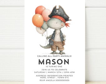 Pirate Dinosaur Birthday Invitation, Editable Digital Invite (Printable Download)