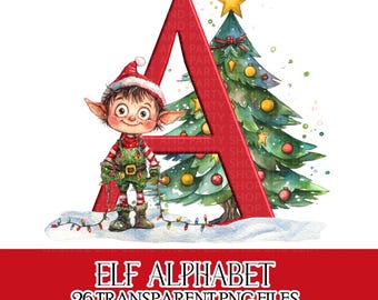 Weihnachten Alphabet Elf Junge Festliche Clipart Kartenherstellung Designs Abzeichen Herstellung Haarschleife kleine kommerzielle Nutzung erlaubt PNG-Datei Tassen