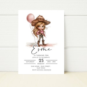 Cowgirl Birthday Invitation Western Rodeo Ranch Farm Minimalistic Simple Blonde Girls Birthday Invite Printable Digital Editable