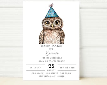 Owl Birthday Party Invitation, Editable Template (Digital)